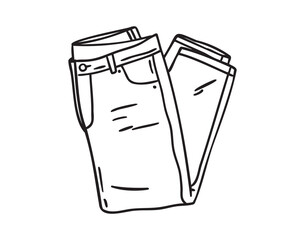 Folded jeans, hand drawn doodle, line art, monochrome, hand drawn