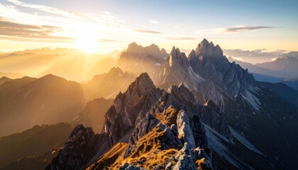 Majestic Mountain Range at Sunrise  Scenic Landscape with Sunlight.