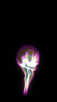Seamless vertical video animation of glowing walking skull. Funny halloween background  with rainbow neon flare echo effect.