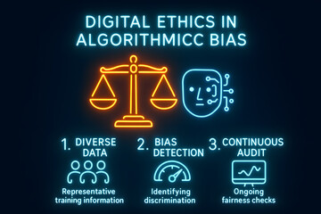 Digital Ethics and Algorithmic Bias Infographic for Responsible AI Development