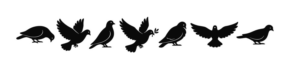 Obraz premium Bird silhouettes in flight and rest: stylized collection of avian silhouettes for design