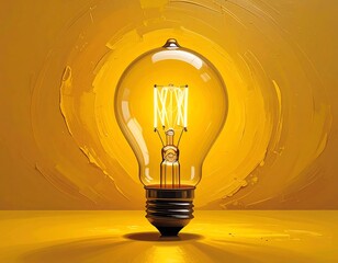 Illuminated lightbulb on a yellow background (1)