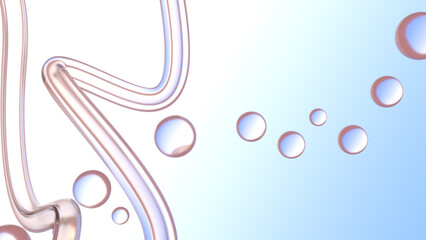 Glass shapes like tubes and bubbles, Abstract gradient background. Abstract liquid shapes. Soft gradient colors