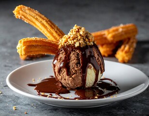Chocolate ice cream with churros