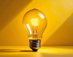 Illuminated lightbulb on yellow background