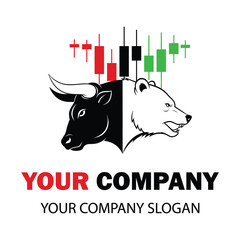 Obraz premium Vector art of bull and bear trading concept with stock market candlestick chart