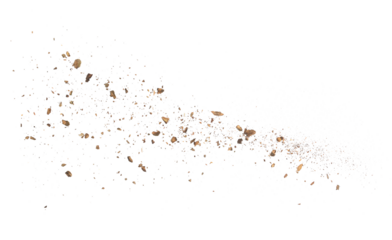 Pieces and dust of tree bark flying, isolated on white background and texture, clipping path	