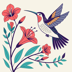 floral background with birds and flowers