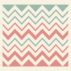 A visually appealing and retro inspired geometric pattern featuring repeating chevron zig zag stripes in soft pastel pink and muted teal against a creamy beige background