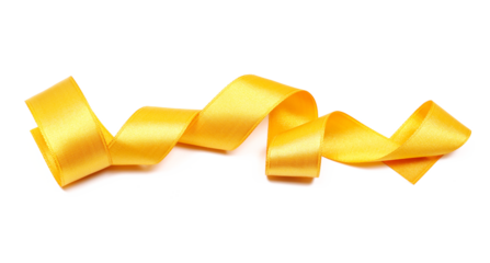 Yellow ribbon curly isolated on white, clipping path, top view