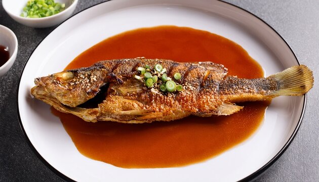 Delicious Grilled Croaker Fish Served On White Plate Perfect For Traditional Korean Meal