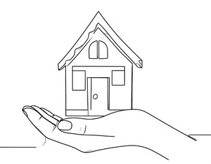 Hand holding a small house