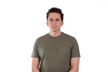 Obraz premium calm man with green shirt on white background