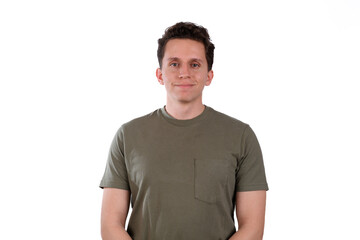 Obraz premium calm man with green shirt on white background