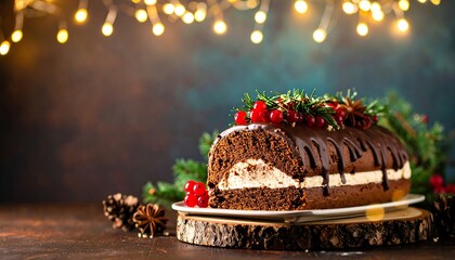 Chocolate log cake, festive