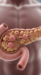 Obraz premium Human internal organ pancreas showing malignant cancer tumors. Medical disease awareness focus for health understanding and biological study.