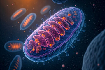 Colorful Illustration of Mitochondria with Glowing Elements