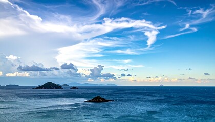 Dramatic sky over tranquil ocean