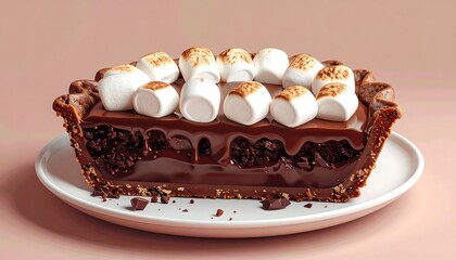 Chocolate pie slice with marshmallows