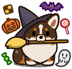 ハロウィン仮装のトライカラーのコーギー