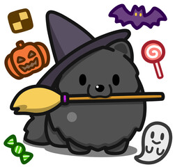 ハロウィン仮装のブラックのポメラニアン