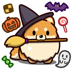 ハロウィン仮装のオレンジのポメラニアン