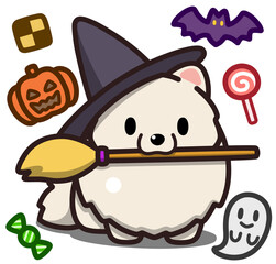 ハロウィン仮装のホワイトのポメラニアン