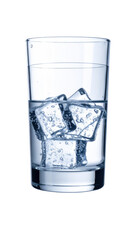 Clear glass tumbler filled with ice cubes and water