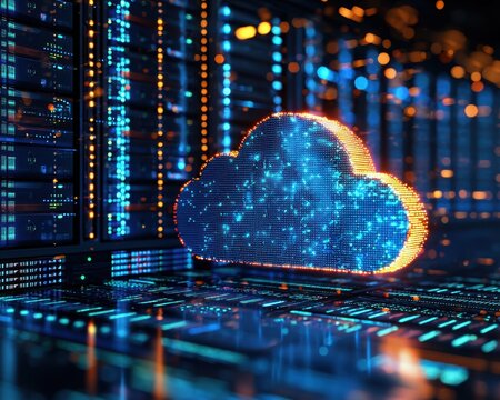 Digital cloud data storage in a high-tech server room