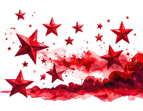 Red stars burst across a red watercolor background - Powered by Adobe