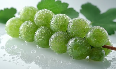 Fresh green grapes with water droplets