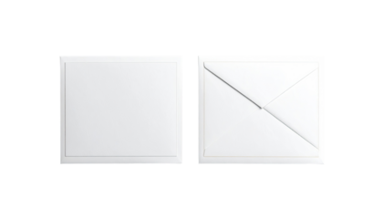 Two blank white envelopes, one open, one closed, laid flat