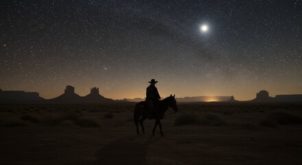 Silhouette of person on horse at night