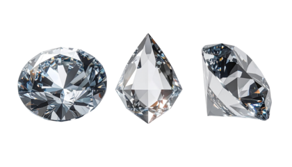 Threefaceted diamonds in various cuts
