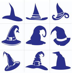 Fototapeta premium Halloween Witch Hat vector set 12