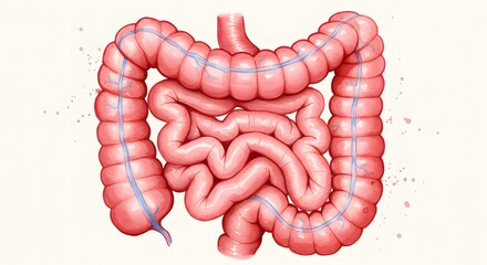 Human digestive system illustration in detailed anatomical style  