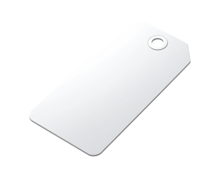 Blank rectangular tag, slightly angled, white, with a small hole