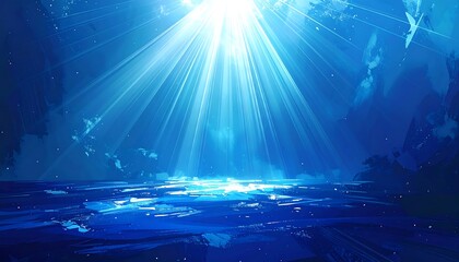 Bright light beams illuminate a dark, reflective surface