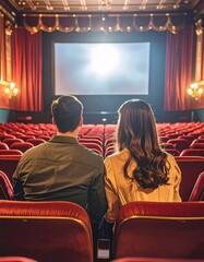 Couple watching movie in classic cinema