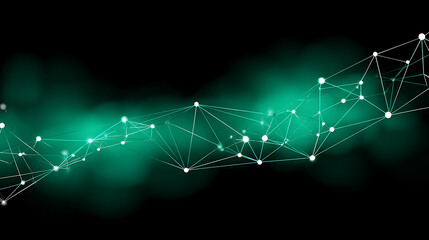 Abstract digital network with glowing nodes and connections against a dark green background