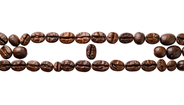 Coffee beans arranged in a double horizontal line, forming a frame