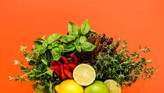Fresh herbs and citrus fruits