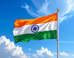 Indian flag waving in a clear blue sky