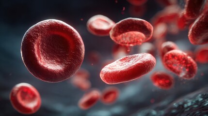 Microscopic view of red blood cells flowing through the bloodstream