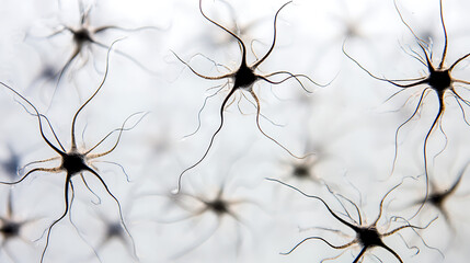 Microscopic view of star-shaped cells with long filaments against a light background