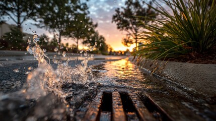 Obraz premium Sunset Storm Drain Water Splash