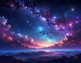 Cosmic, vibrant, mountain sky