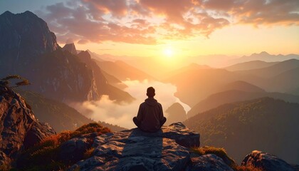 Obraz premium Majestic Mountaintop Sunrise: A Moment of Tranquility