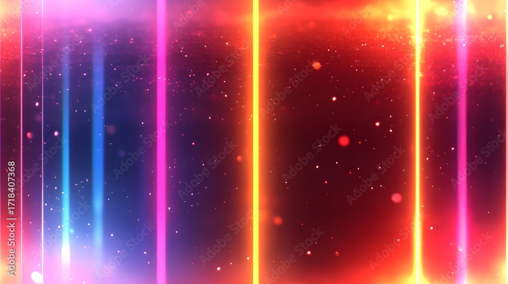 Wall mural vertical neon light streaks with shimmering particles create a vibrant and dynamic abstract backgrou