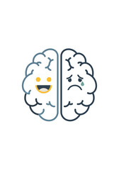 Flat Vector Illustration of Happy and Sad Brain